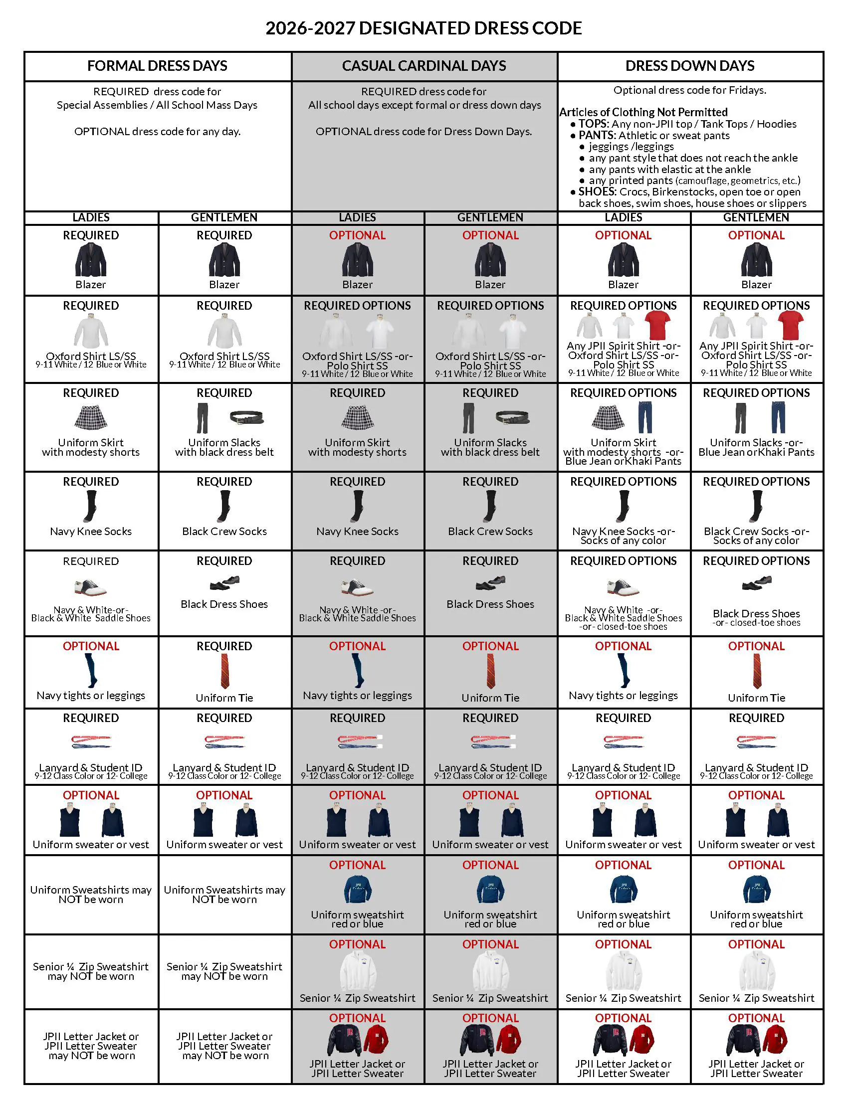 2026-2027 Dress Code One Page